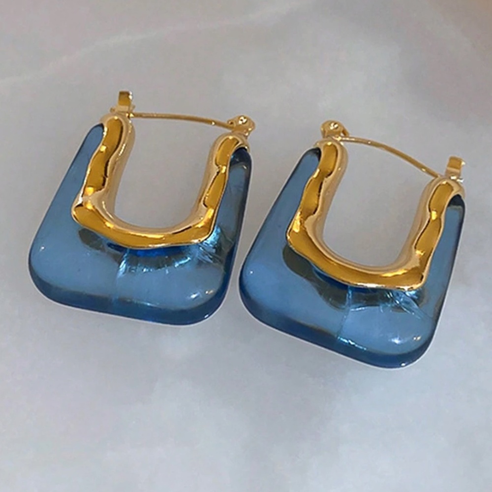 Classic Gold Tone Resin Hoop Earrings - Picture 2 of 2